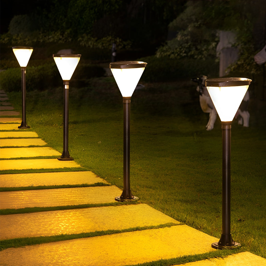Modern Geometric Solar Powered Outdoor Pathway Post Lights Waterproof LED Garden Bollard Lamp