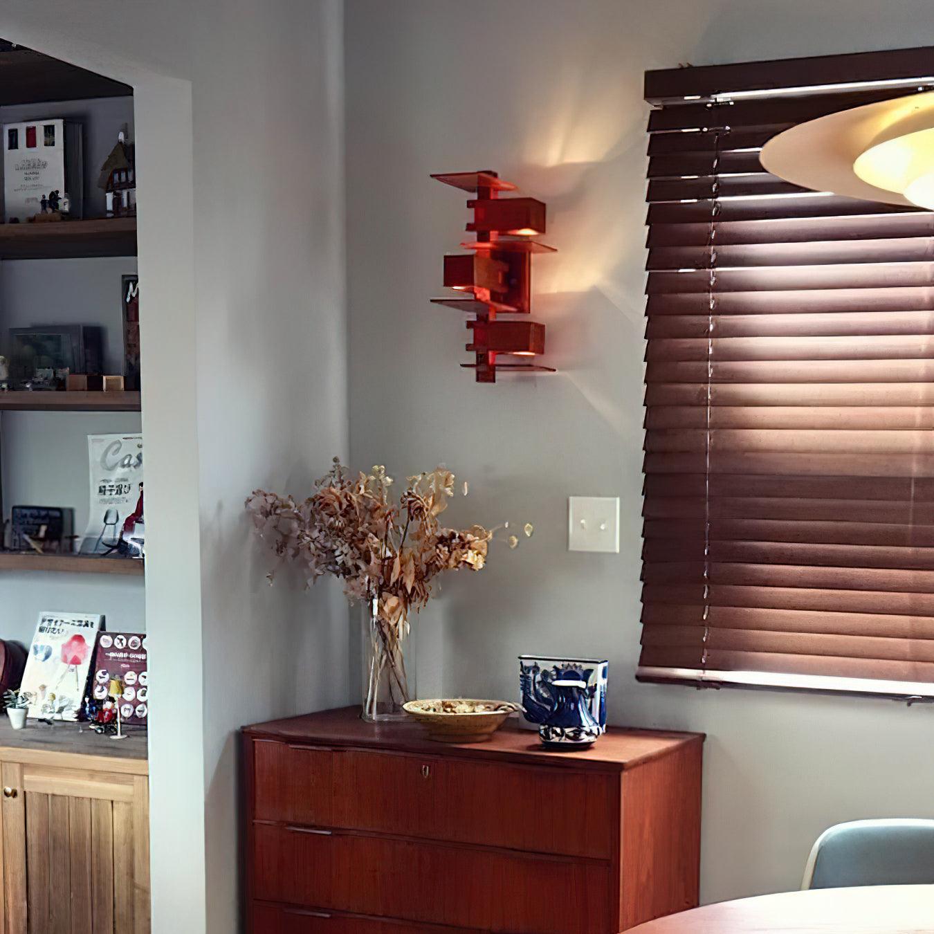 Modern Geometric Solid Wood Wall Sconce LED Rectangular Tower Wall Lamp for Indoor Spaces