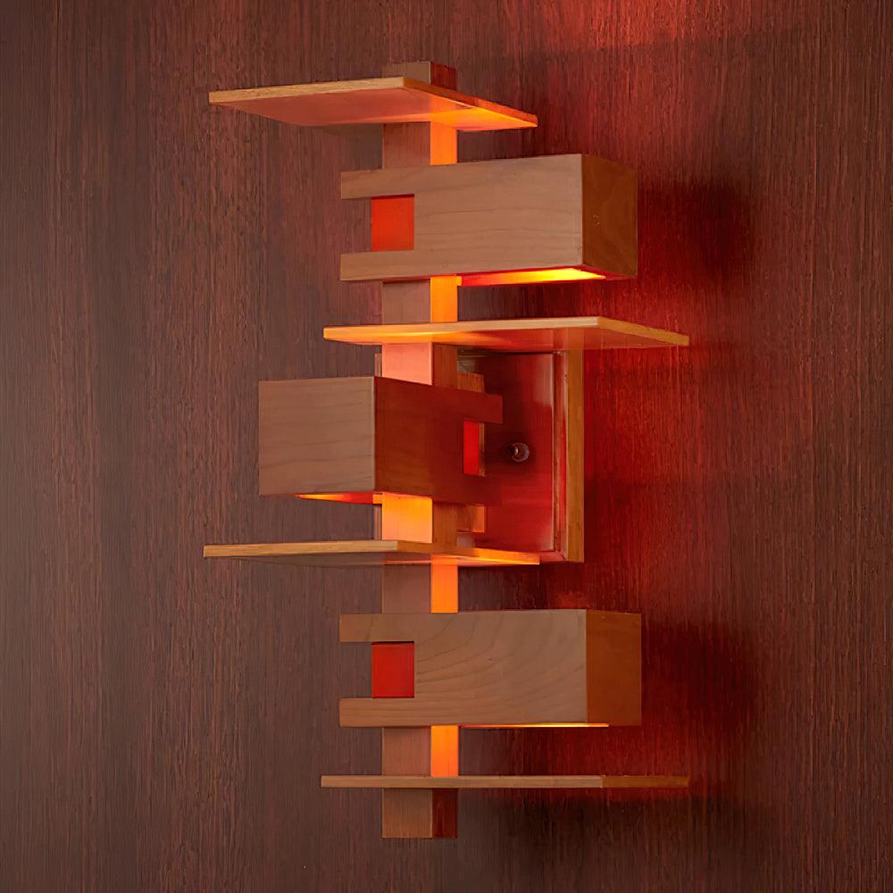 Modern Geometric Solid Wood Wall Sconce LED Rectangular Tower Wall Lamp for Indoor Spaces