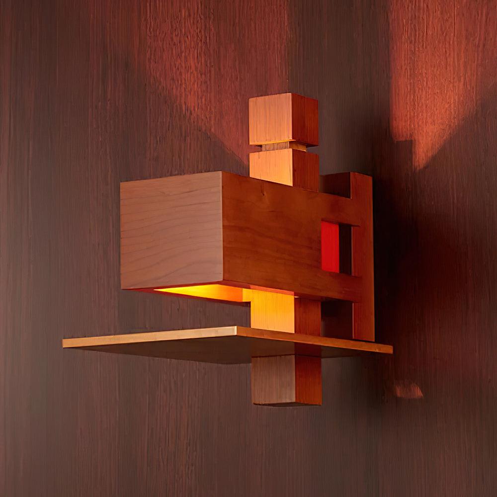 Modern Geometric Solid Wood Wall Sconce LED Rectangular Tower Wall Lamp for Indoor Spaces