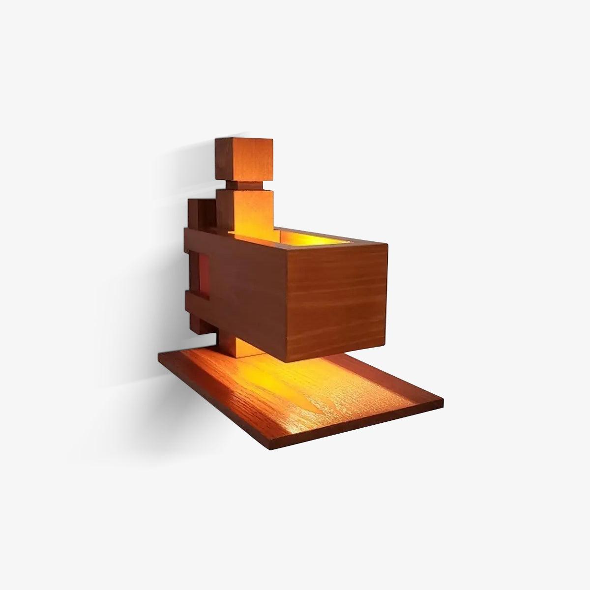 Modern Geometric Solid Wood Wall Sconce LED Rectangular Tower Wall Lamp for Indoor Spaces