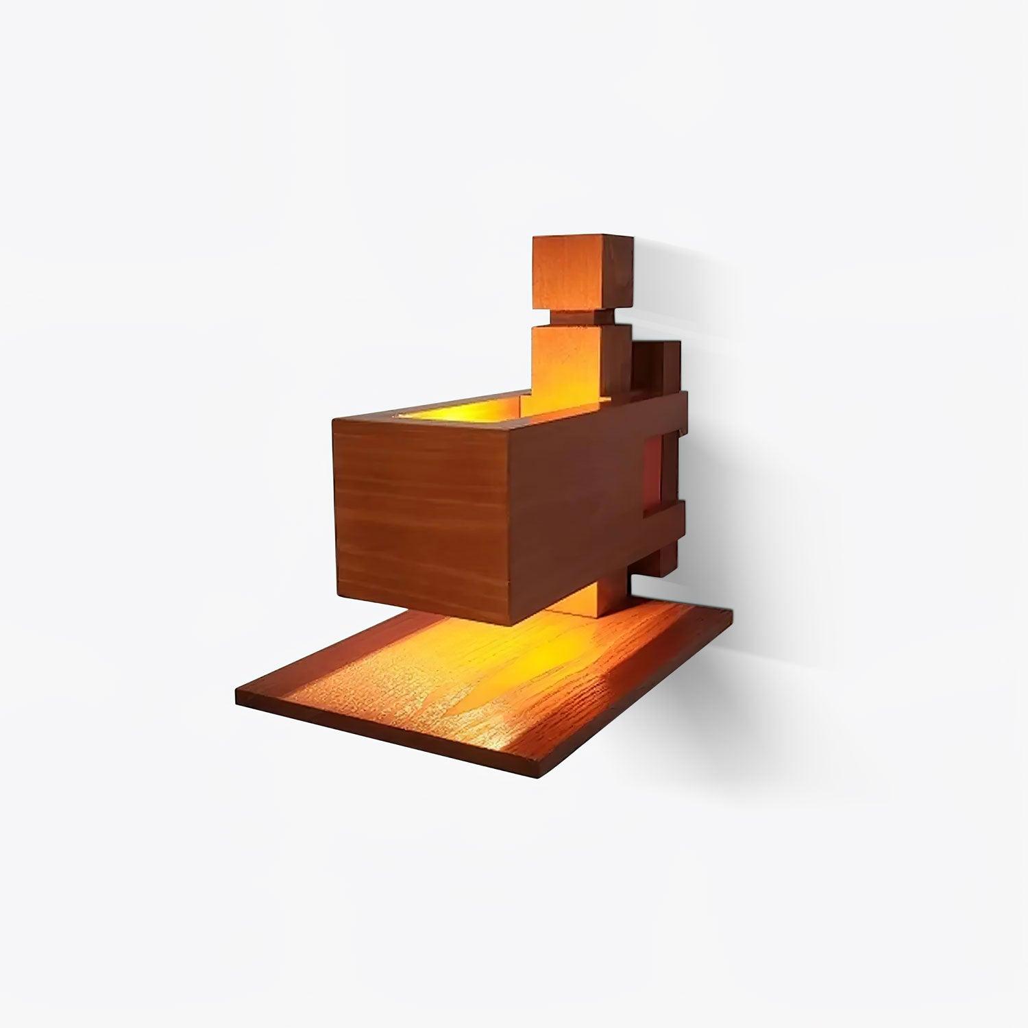 Modern Geometric Solid Wood Wall Sconce LED Rectangular Tower Wall Lamp for Indoor Spaces