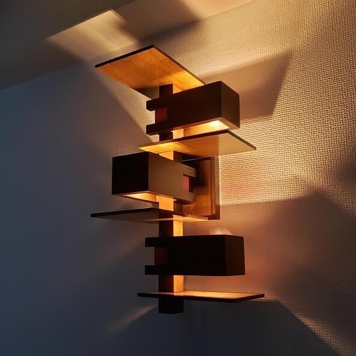 Modern Geometric Solid Wood Wall Sconce LED Rectangular Tower Wall Lamp for Indoor Spaces