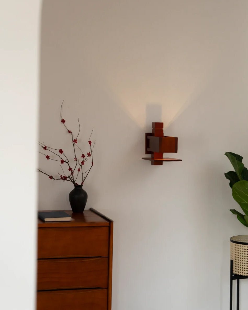 Modern Geometric Solid Wood Wall Sconce LED Rectangular Tower Wall Lamp for Indoor Spaces