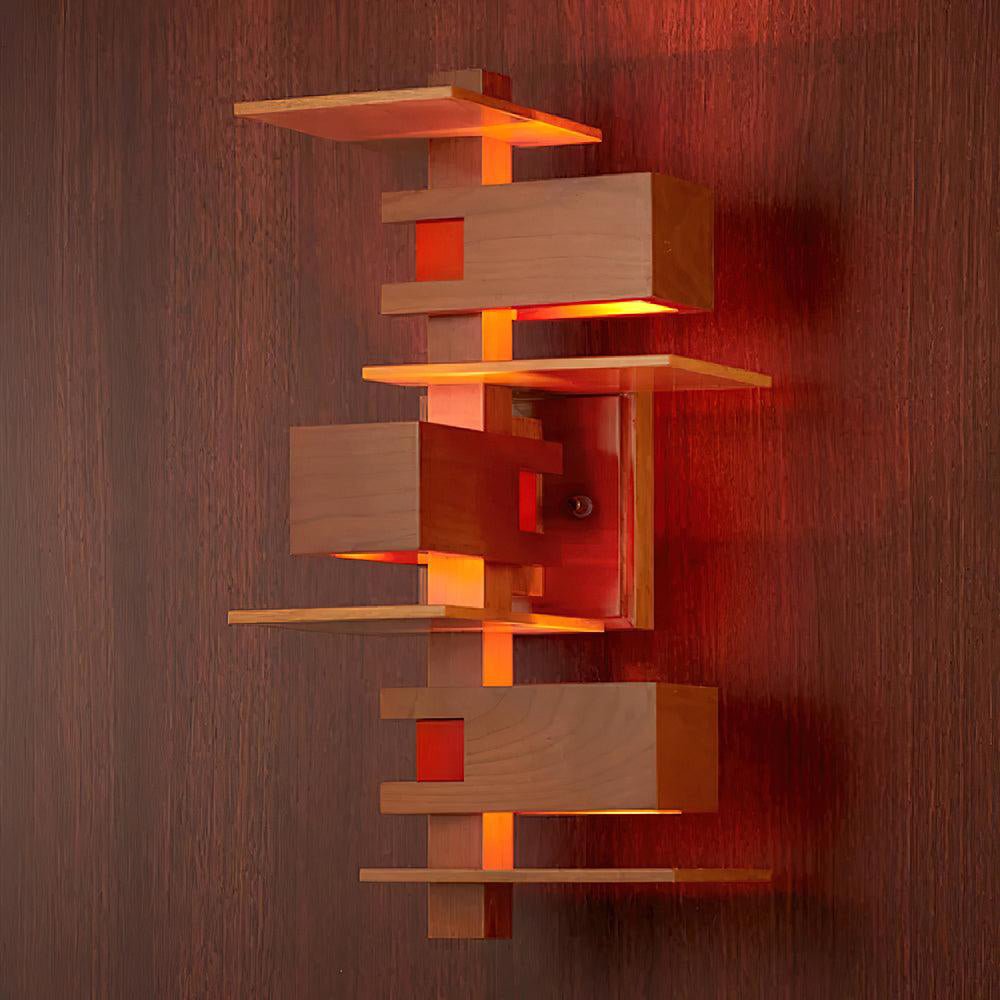 Modern Geometric Solid Wood Wall Sconce LED Rectangular Tower Wall Lamp for Indoor Spaces
