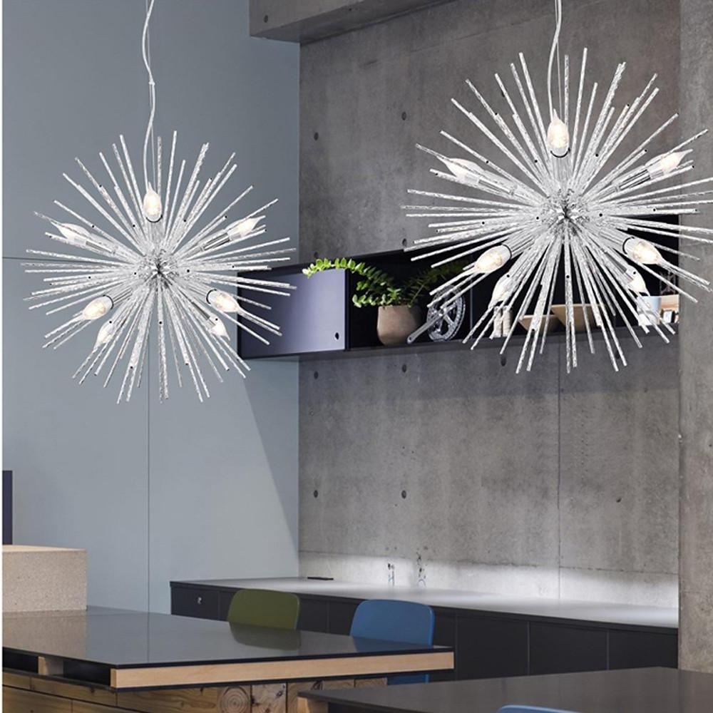 Modern Geometric Sputnik Chandelier Gold Chrome Fireworks LED Pendant Light for Dining Room