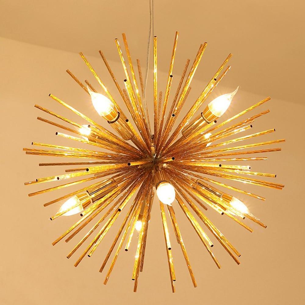 Modern Geometric Sputnik Chandelier Gold Chrome Fireworks LED Pendant Light for Dining Room