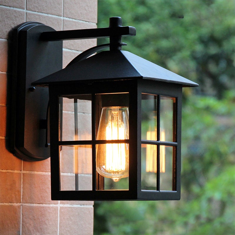 Modern Geometric Square Glass Outdoor Wall Lantern Waterproof Aluminum Exterior Light