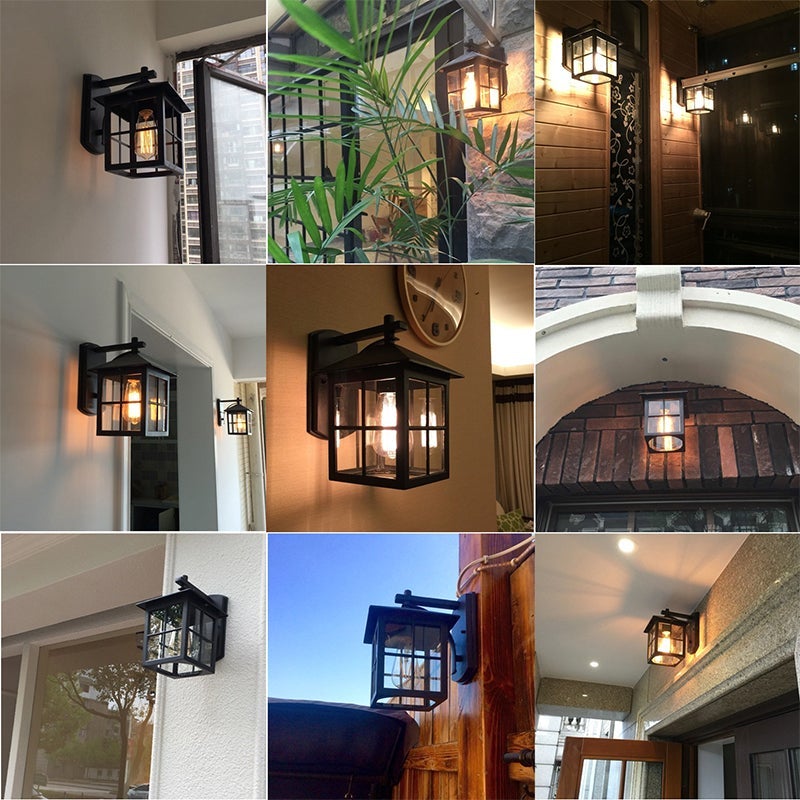 Modern Geometric Square Glass Outdoor Wall Lantern Waterproof Aluminum Exterior Light