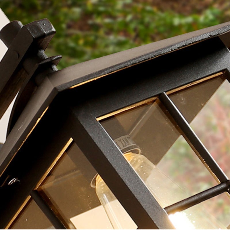 Modern Geometric Square Glass Outdoor Wall Lantern Waterproof Aluminum Exterior Light