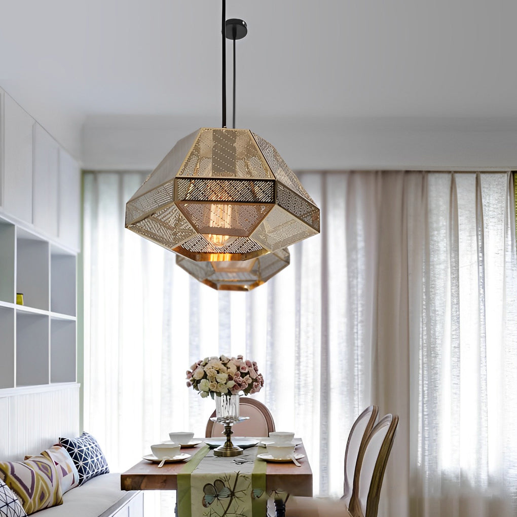 Modern Geometric Stainless Steel Pendant Light Electroplated Nordic Ceiling Lamp for Living Room Dining
