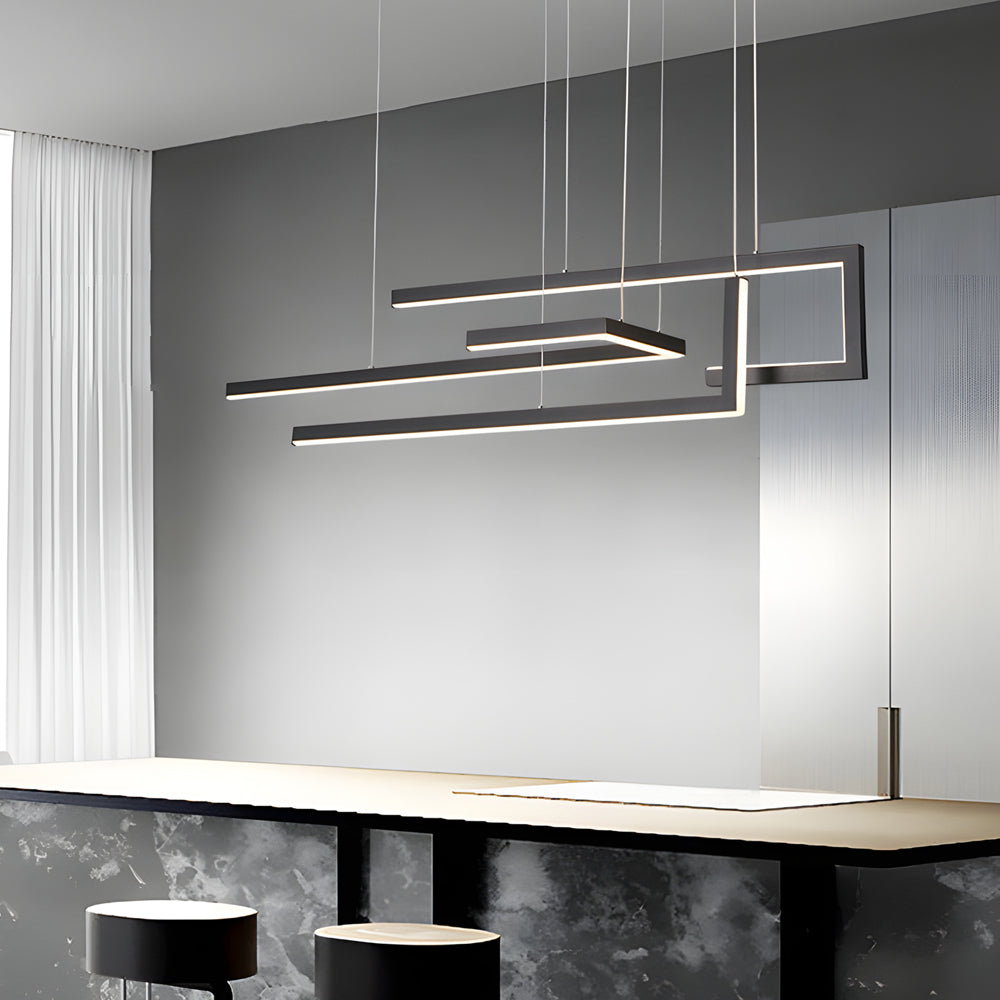Modern Geometric Strip LED Chandelier Dimmable Nordic Dining Room Hanging Light Fixture