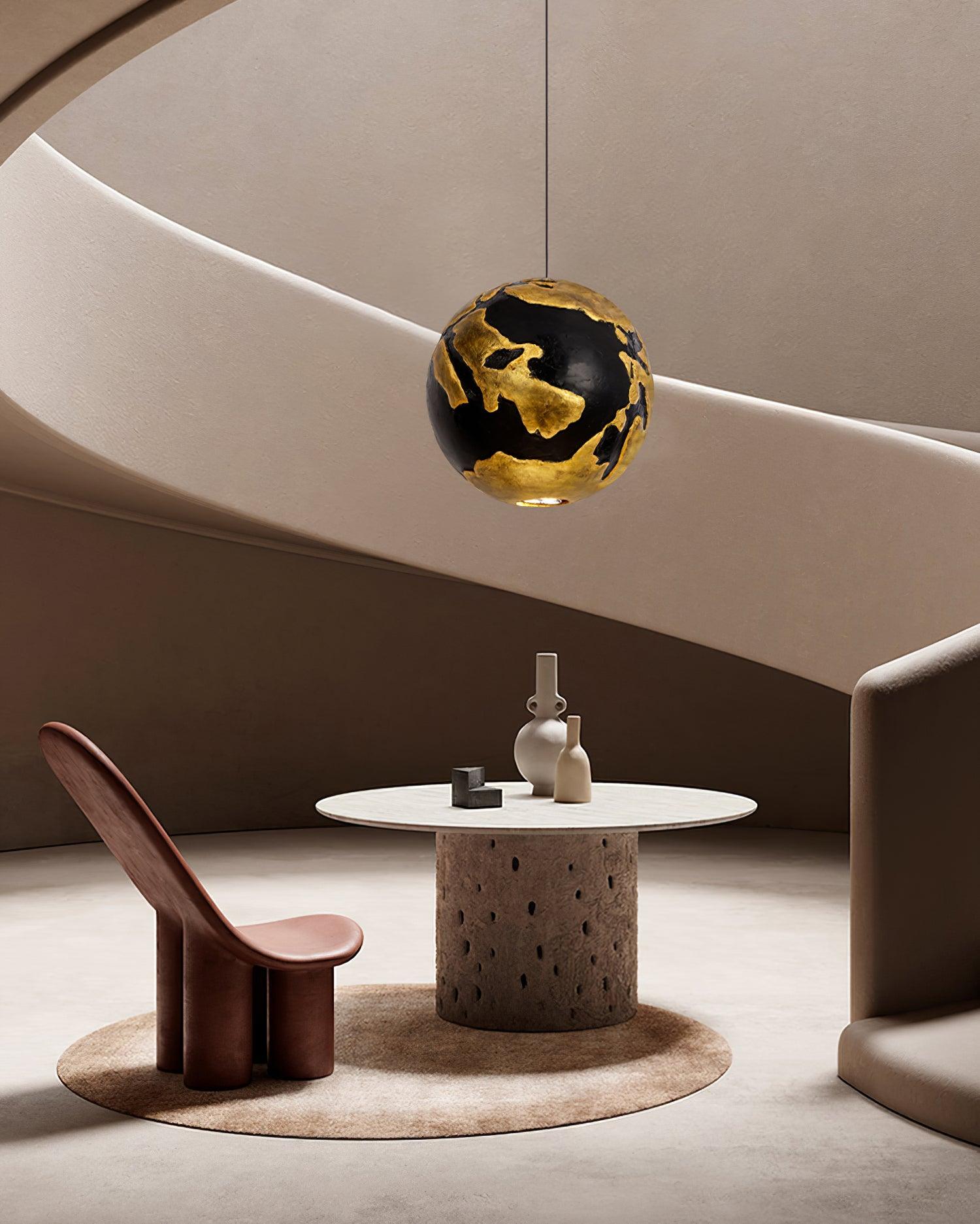 Modern Geometric Structure Pendant Light Black and Gold Foam Hanging Ceiling Lamp