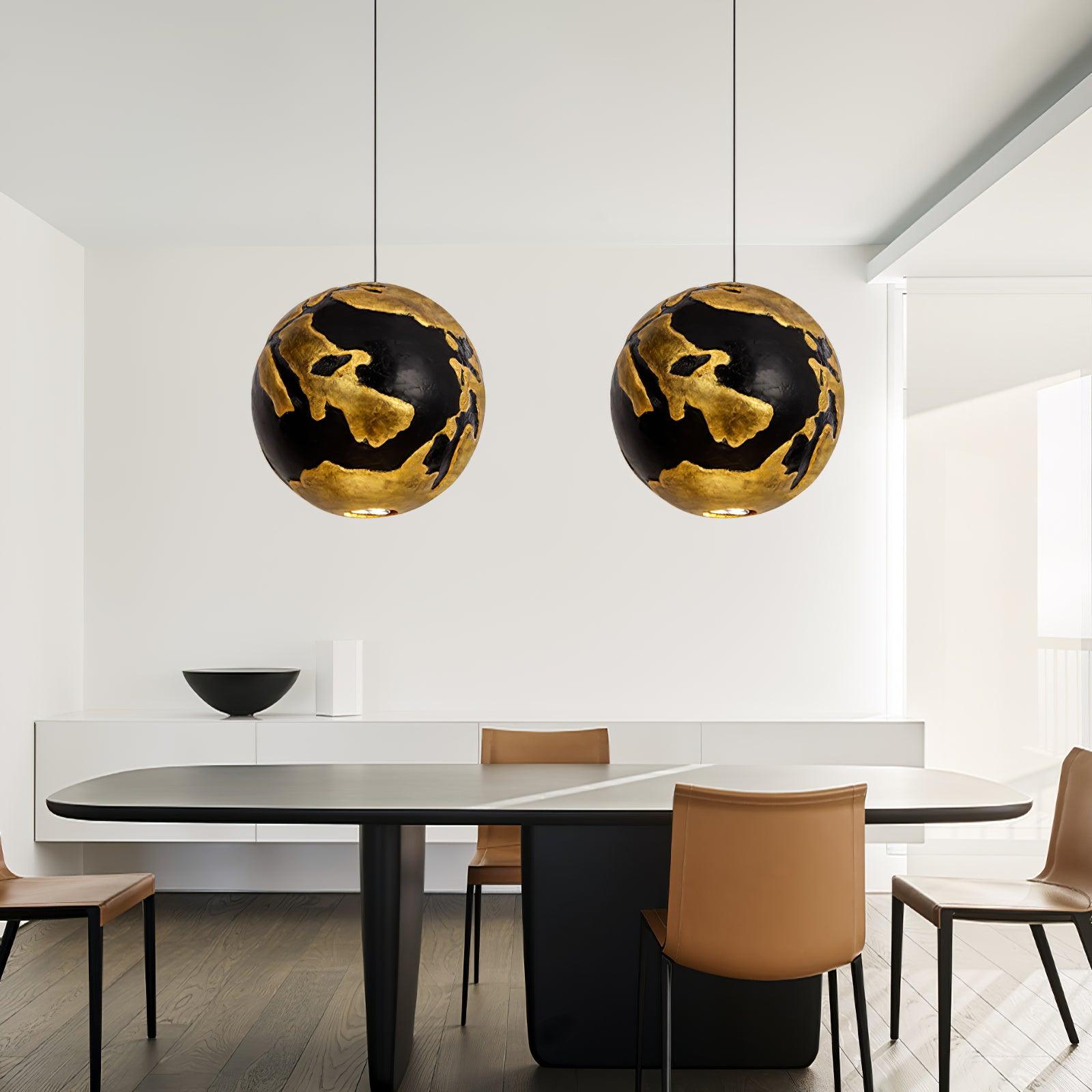 Modern Geometric Structure Pendant Light Black and Gold Foam Hanging Ceiling Lamp