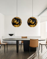 Modern Geometric Structure Pendant Light Black and Gold Foam Hanging Ceiling Lamp