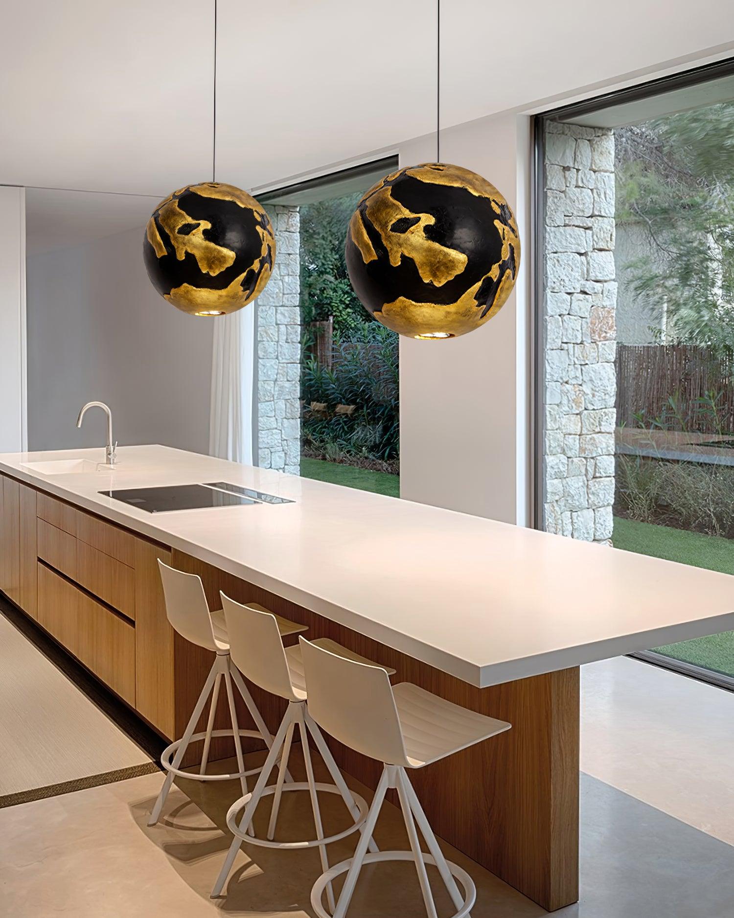 Modern Geometric Structure Pendant Light Black and Gold Foam Hanging Ceiling Lamp