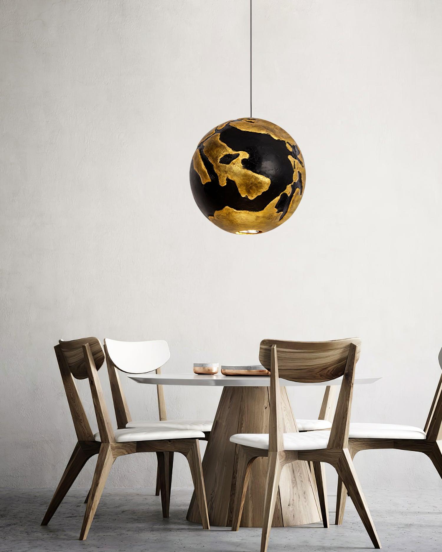 Modern Geometric Structure Pendant Light Black and Gold Foam Hanging Ceiling Lamp