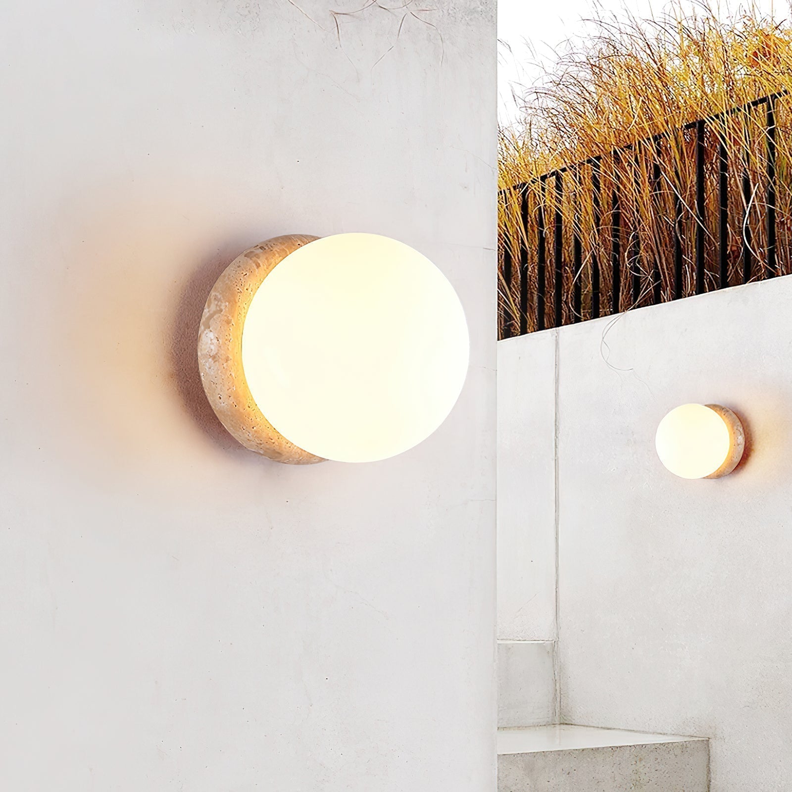 Modern Geometric Travertine Stone Wall Sconce Light for Bedside and Hallway