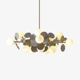 Modern Geometric Tree Branch Chandelier with Frosted Glass Shades and Gold Finish