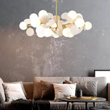 Modern Geometric Tree Branch Chandelier with Frosted Glass Shades and Gold Finish