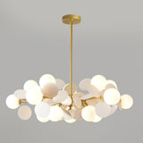 Modern Geometric Tree Branch Chandelier with Frosted Glass Shades and Gold Finish