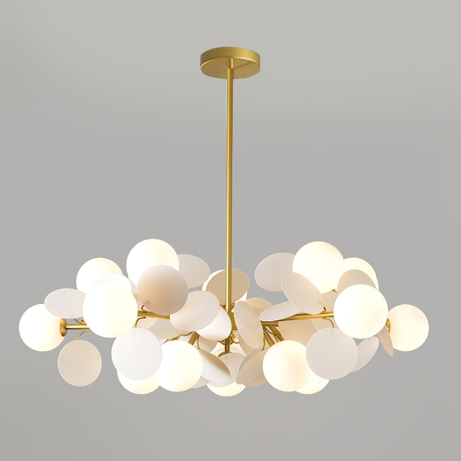 Modern Geometric Tree Branch Chandelier with Frosted Glass Shades and Gold Finish