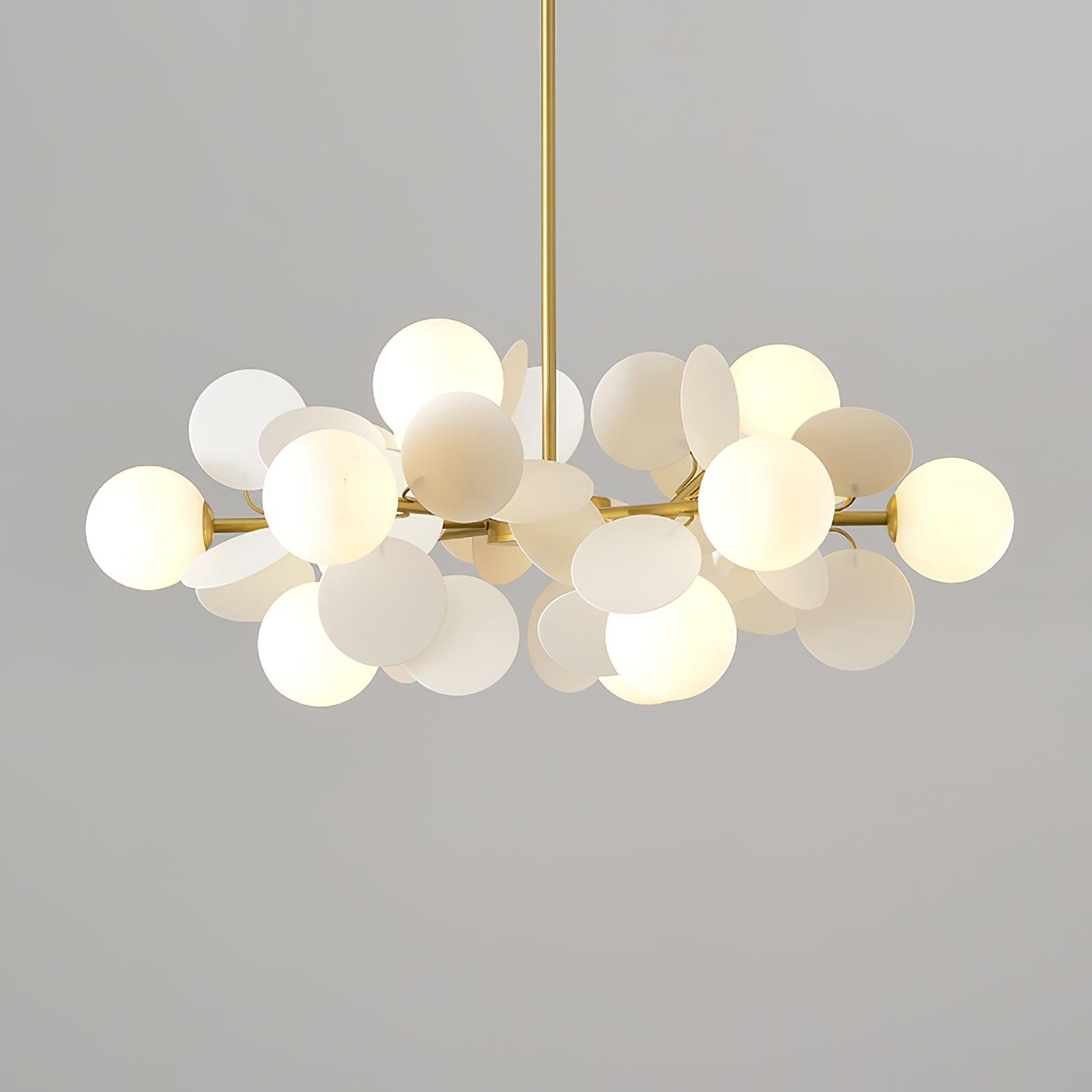 Modern Geometric Tree Branch Chandelier with Frosted Glass Shades and Gold Finish