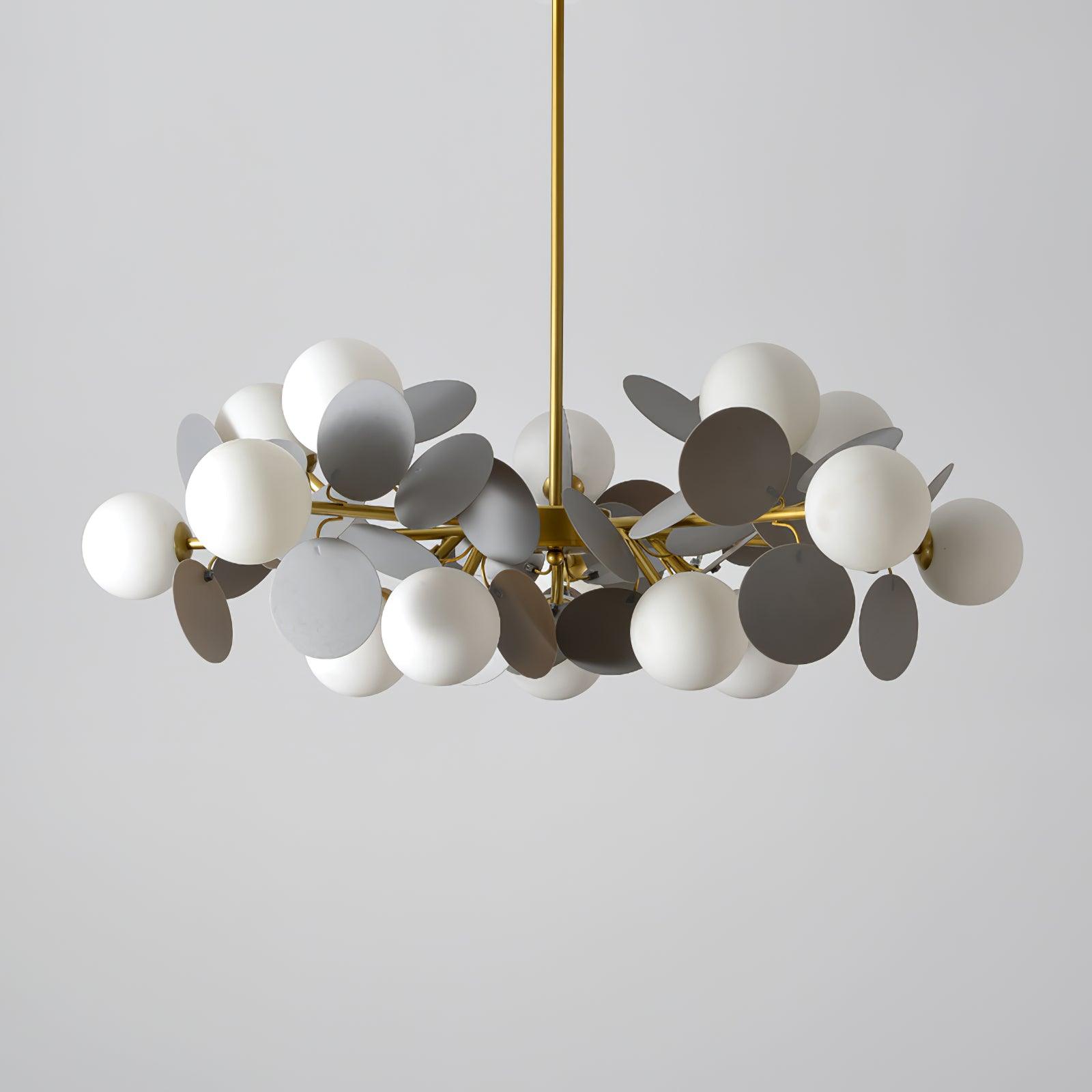 Modern Geometric Tree Branch Chandelier with Frosted Glass Shades and Gold Finish