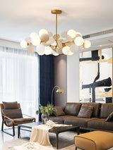 Modern Geometric Tree Branch Chandelier with Frosted Glass Shades and Gold Finish