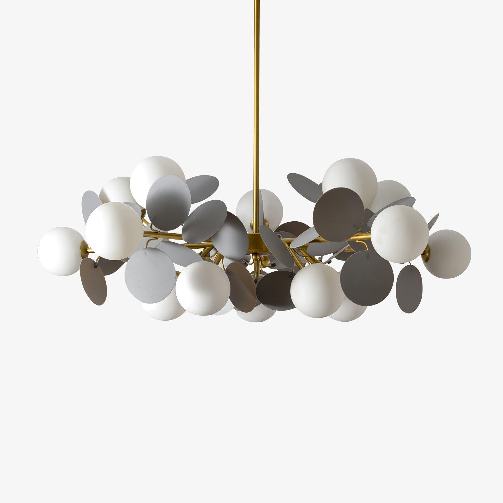 Modern Geometric Tree Branch Chandelier with Frosted Glass Shades and Gold Finish