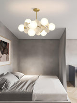 Modern Geometric Tree Branch Chandelier with Frosted Glass Shades and Gold Finish
