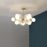 Modern Geometric Tree Branch Chandelier with Frosted Glass Shades and Gold Finish