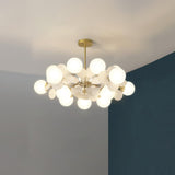 Modern Geometric Tree Branch Chandelier with Frosted Glass Shades and Gold Finish