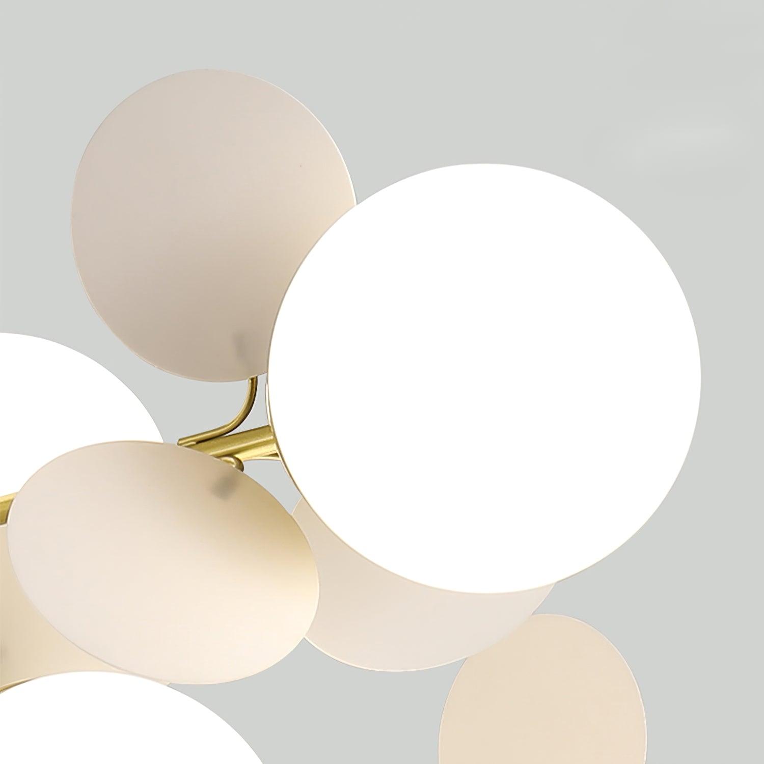 Modern Geometric Tree Branch Chandelier with Frosted Glass Shades and Gold Finish