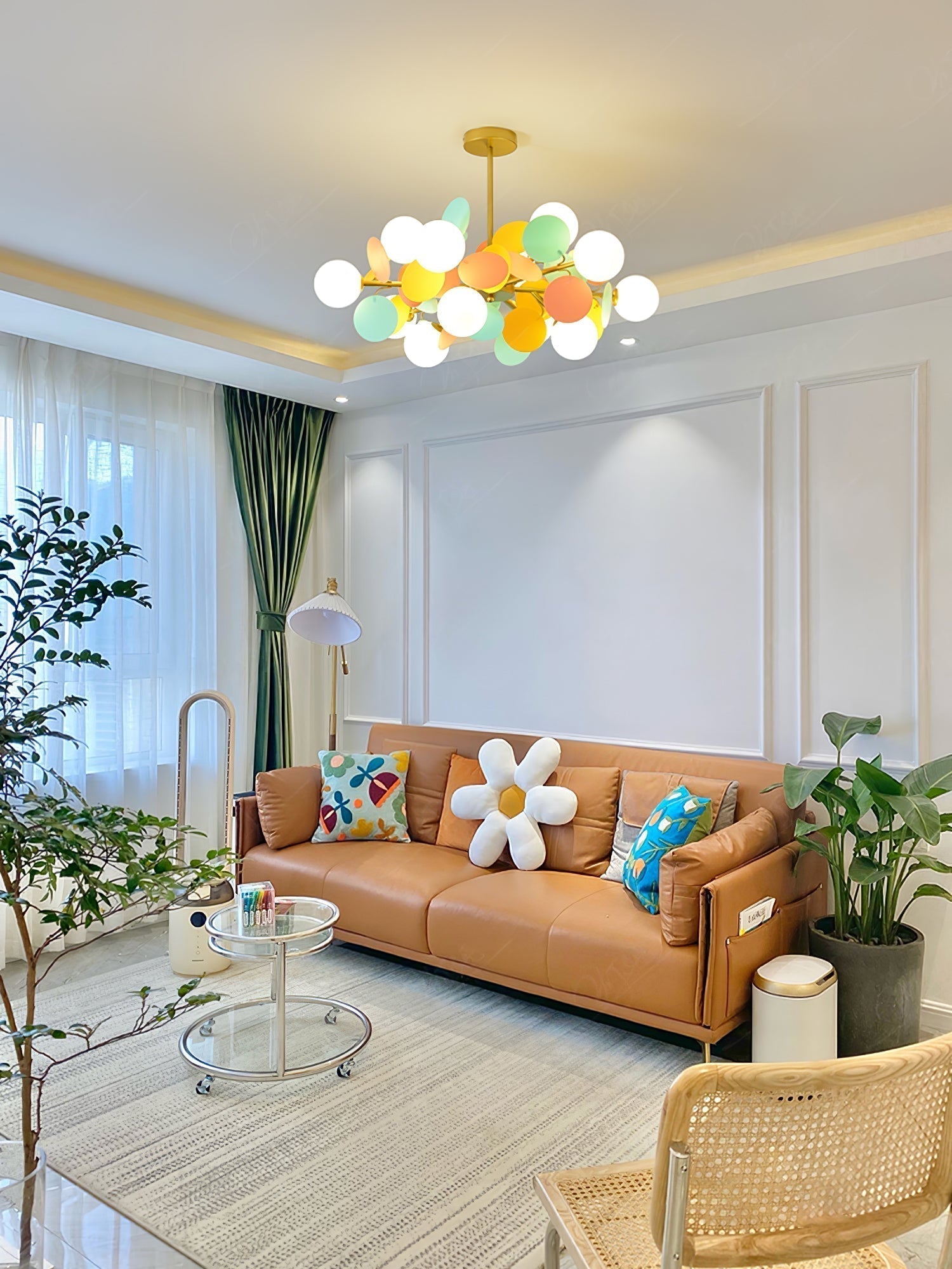 Modern Geometric Tree Branch Chandelier with Frosted Glass Shades and Gold Finish