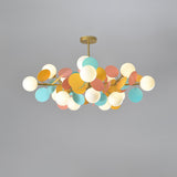 Modern Geometric Tree Branch Chandelier with Frosted Glass Shades and Gold Finish
