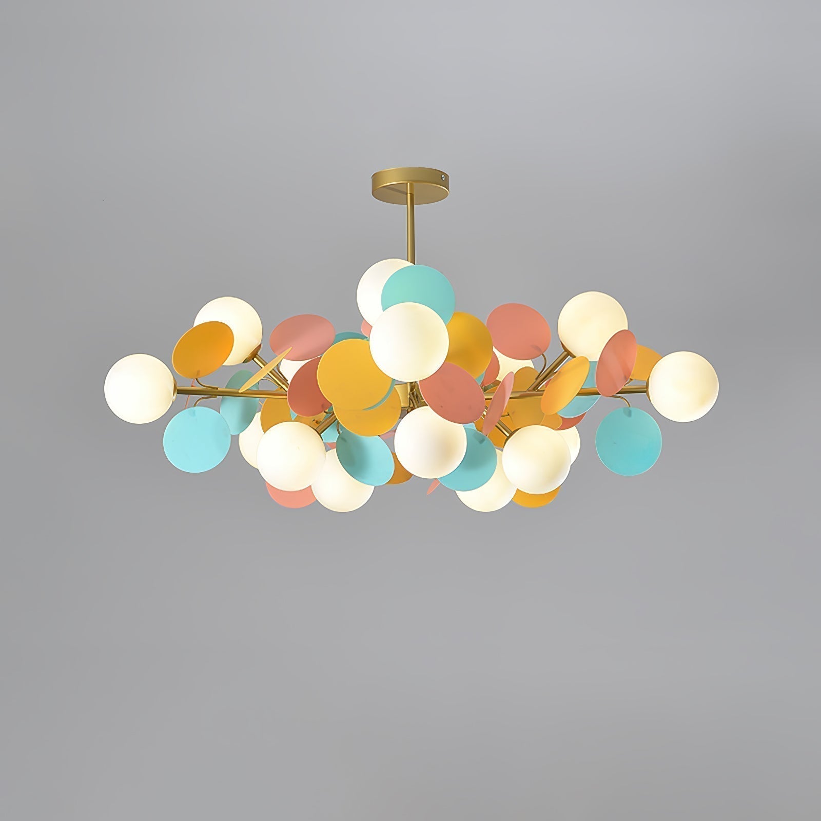Modern Geometric Tree Branch Chandelier with Frosted Glass Shades and Gold Finish