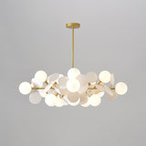 Modern Geometric Tree Branch Chandelier with Frosted Glass Shades and Gold Finish