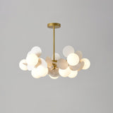 Modern Geometric Tree Branch Chandelier with Frosted Glass Shades and Gold Finish