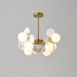 Modern Geometric Tree Branch Chandelier with Frosted Glass Shades and Gold Finish