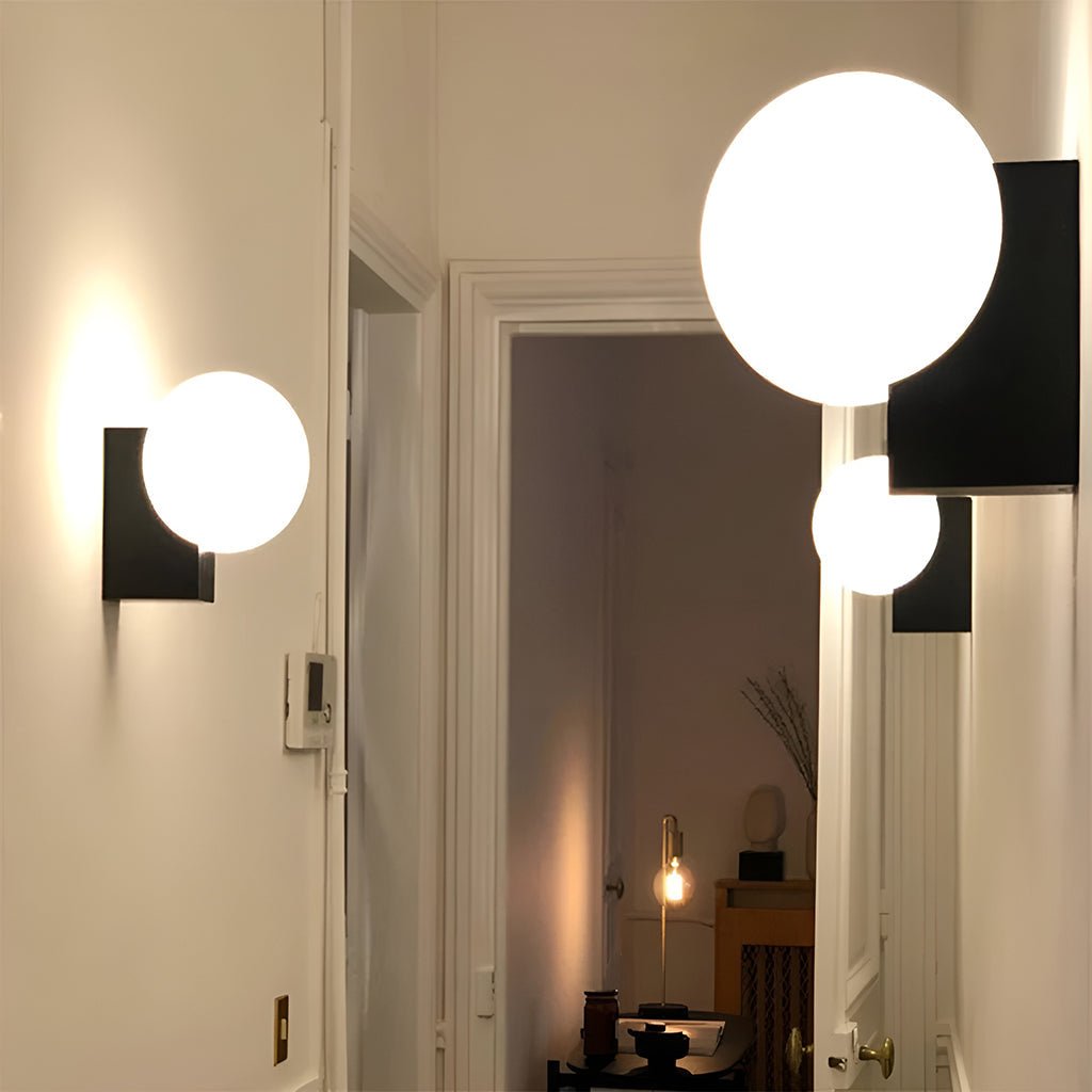Modern Geometric Wall Mounted Lamp with Opal Glass Globe Set of 2 for Living Room and Bedroom