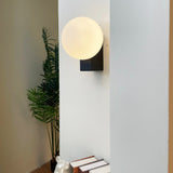 Modern Geometric Wall Mounted Lamp with Opal Glass Globe Set of 2 for Living Room and Bedroom