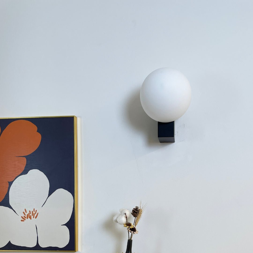Modern Geometric Wall Mounted Lamp with Opal Glass Globe Set of 2 for Living Room and Bedroom