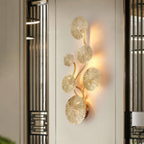 Modern Gilded Lotus Leaf Wall Sconce Artistic Golden Stainless Steel LED Lighting Fixture