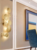 Modern Gilded Lotus Leaf Wall Sconce Artistic Golden Stainless Steel LED Lighting Fixture