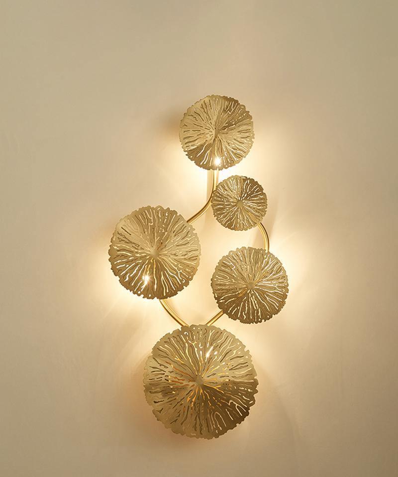 Modern Gilded Lotus Leaf Wall Sconce Artistic Golden Stainless Steel LED Lighting Fixture