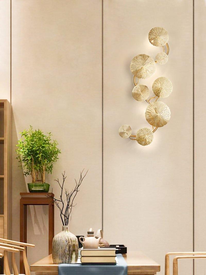 Modern Gilded Lotus Leaf Wall Sconce Artistic Golden Stainless Steel LED Lighting Fixture