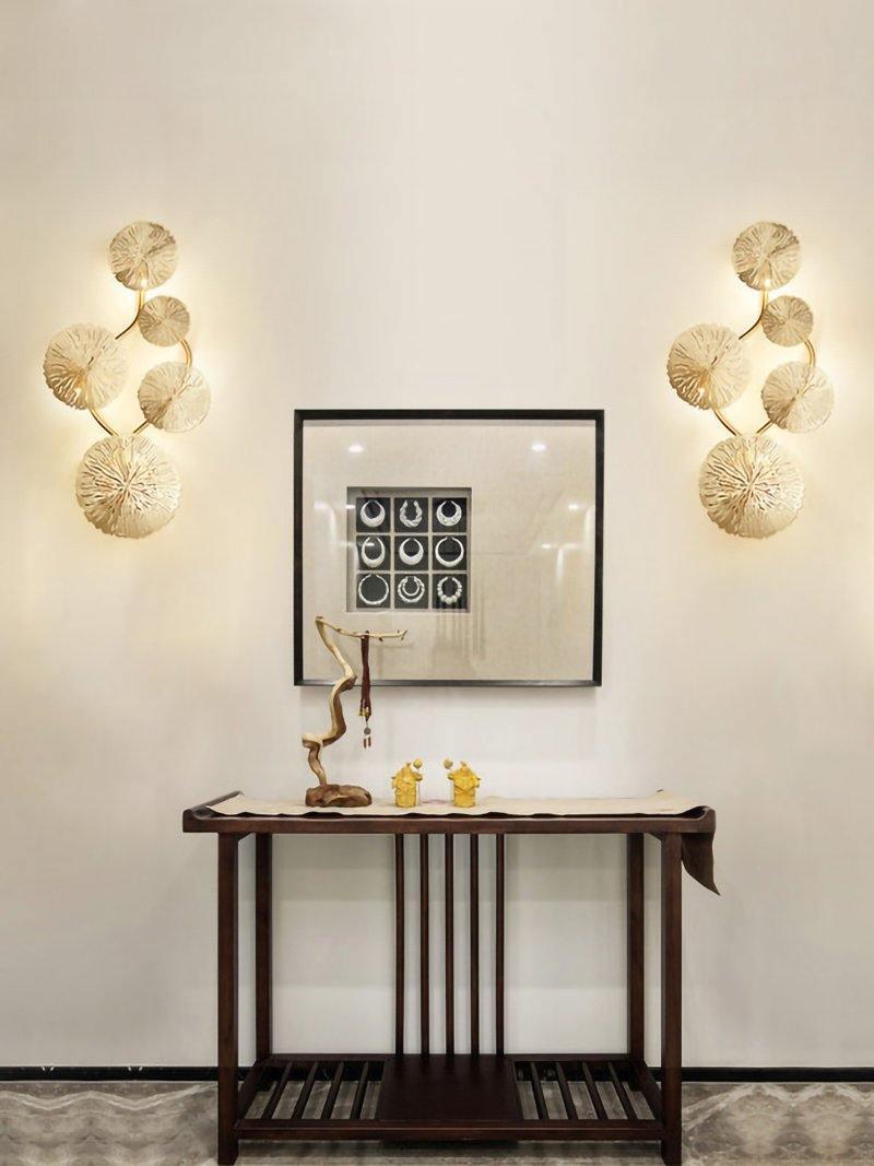Modern Gilded Lotus Leaf Wall Sconce Artistic Golden Stainless Steel LED Lighting Fixture