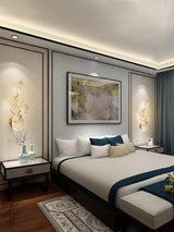 Modern Gilded Lotus Leaf Wall Sconce Artistic Golden Stainless Steel LED Lighting Fixture