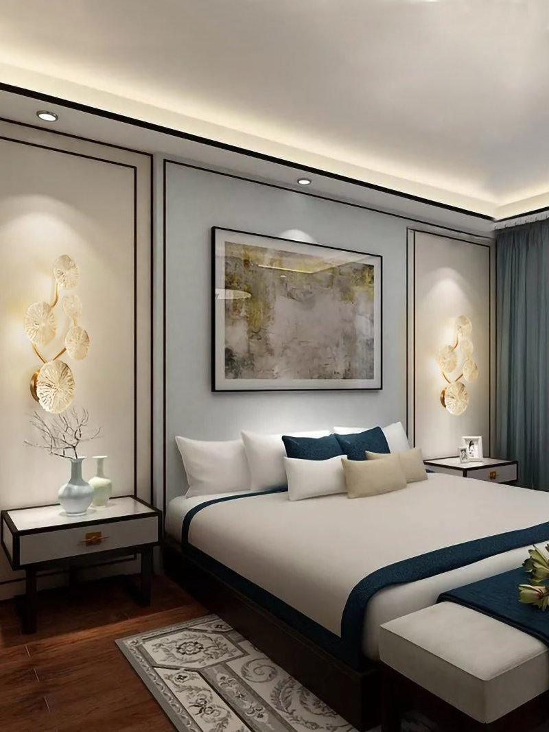 Modern Gilded Lotus Leaf Wall Sconce Artistic Golden Stainless Steel LED Lighting Fixture